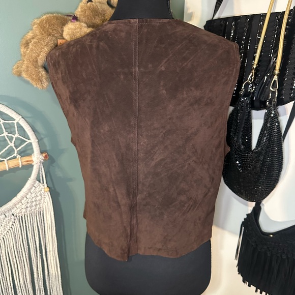 Vintage Harolds Brown Suede Leather Cropped Vest 90s Zip (See Sizing) - Picture 4 of 6